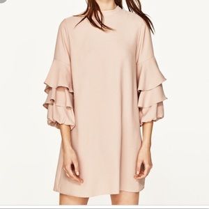 Zara basics ruffle sleeve blush dress size medium